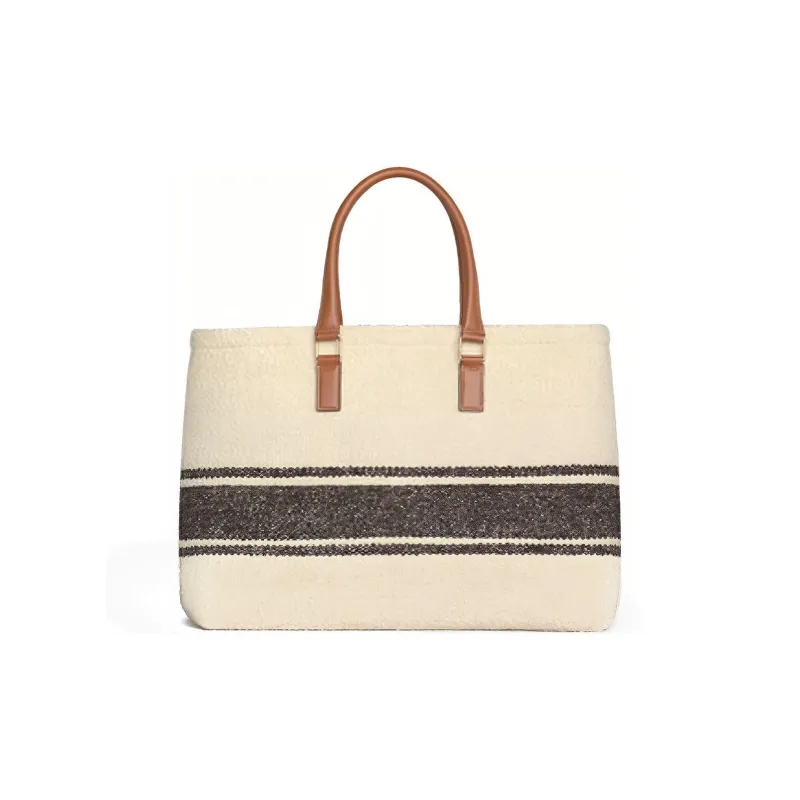 CELINE Cabas Cow Leather Handbag Shoulder Bag Tote Regular Women's Candy Color Beige-2