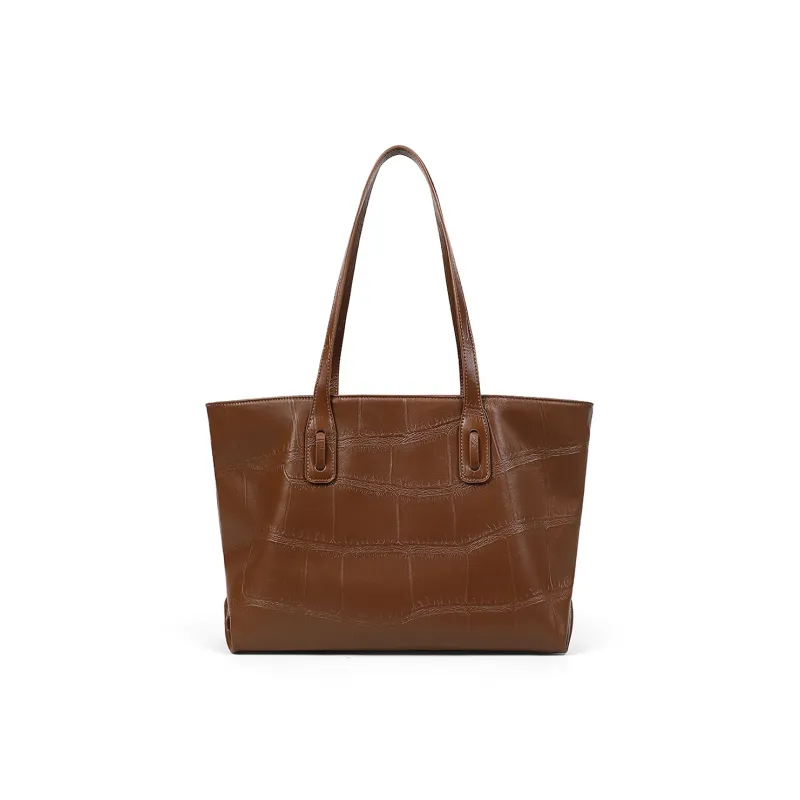 PT'SON Cow Leather Patchwork Synthetic Leather Tote Bag Shopping Bag Shoulder Bags Regular Women's Brown-4