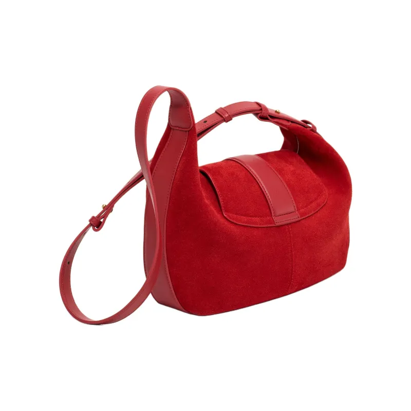 Simedin Cow Leather Saddle Bag, Shoulder Bag Medium Size Women's Burnt Red-2