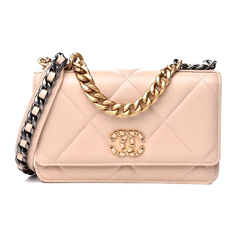 CHANEL 19Bag Sheepskin Handbag, Shoulder Bag, Crossbody Bag Women's Apricot-0