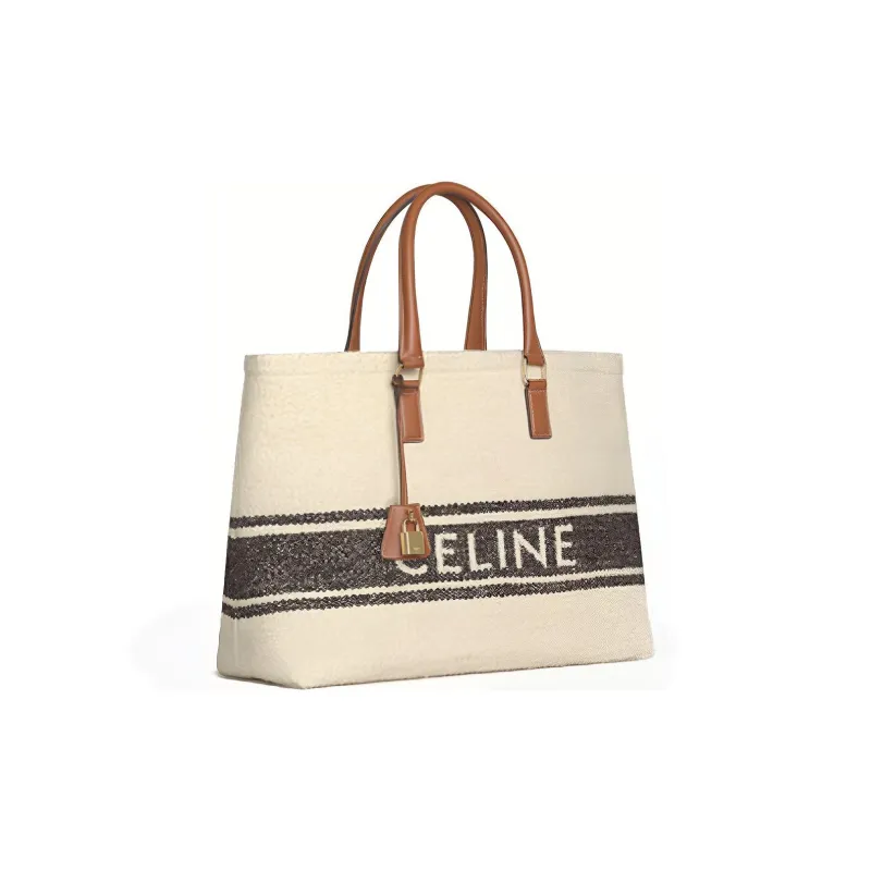 CELINE Cabas Cow Leather Handbag Shoulder Bag Tote Regular Women's Candy Color Beige-1