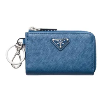PRADA Saffiano Calfskin Card Holder Mini Men's Pilot Blue