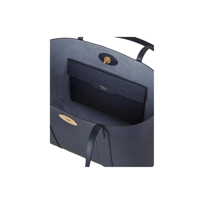 Mulberry Bayswater Grained Leather Tote Bag Shopping Bag Shoulder Bag Handbag Women's Midnight Blue Plush Blue-3