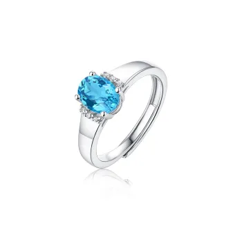 JINLIUFUJIXIANG S925 Silver With Deep Blue Topaz Inlaid Rings Women's