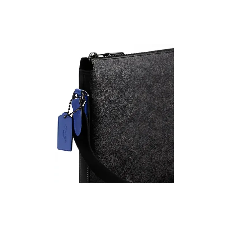 COACH Gotham Artificial Leather Shoulder Bag, Crossbody Bag Medium Size Men's Black & Blue-3