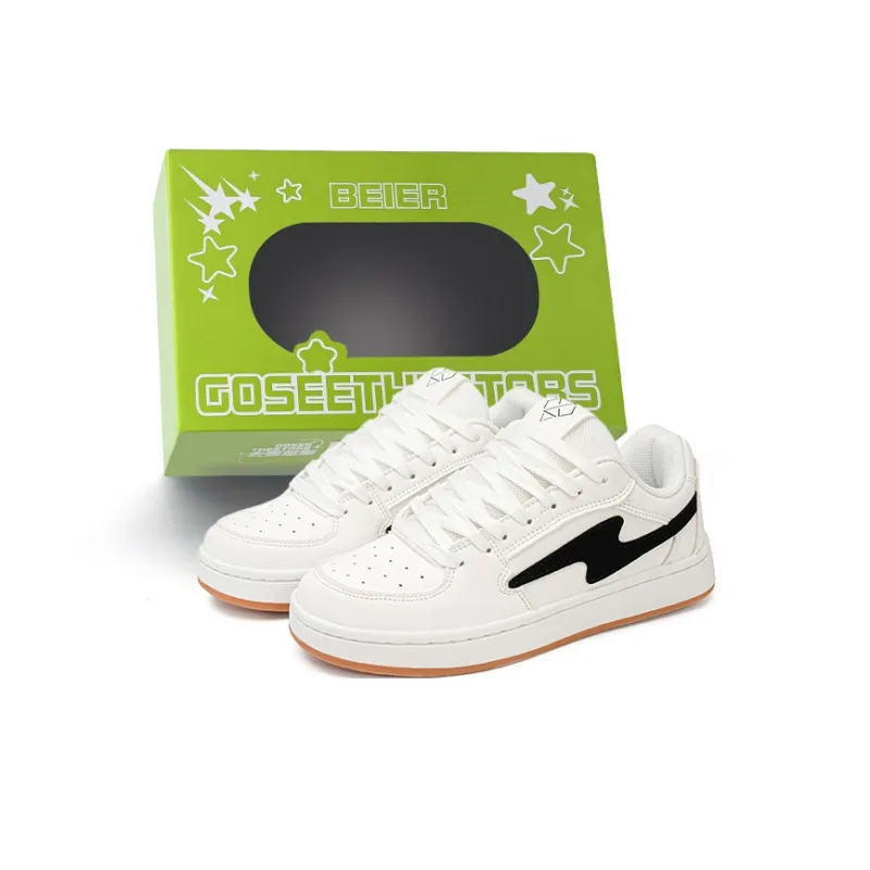 BEIER Fashion Versatile Minimalist Style Low Top Skateboard Shoes Unisex White Black-0