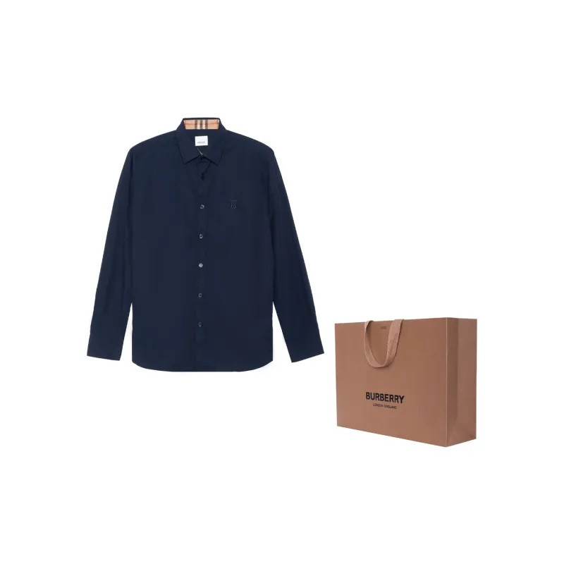 Burberry Slim Fit Monogram Motif Stretch Cotton Poplin Shirt