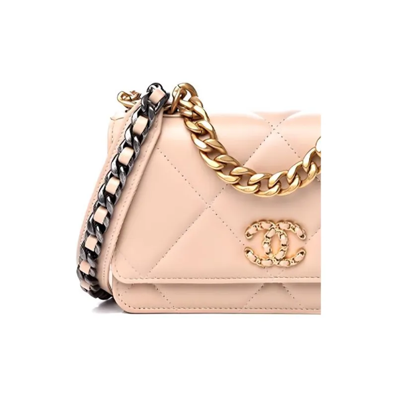 CHANEL 19Bag Sheepskin Handbag, Shoulder Bag, Crossbody Bag Women's Apricot-2