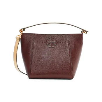 TORY BURCH McGraw Litchi Grain Leather Bucket Bags Shoulder Bag Crossbody Bag Handbag Small Size Women's Burgundy