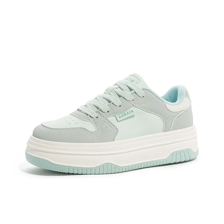 Babaya Anti Slip And Wear Resistant Lightweight Low Top Skateboard Shoes Women's Gray Green-1