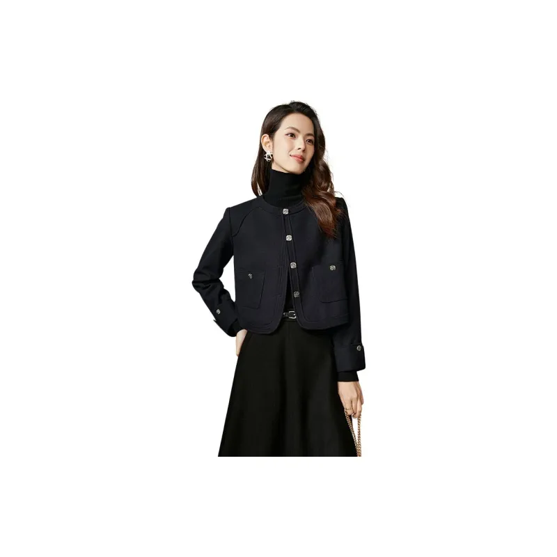 Late White Cropped Coat Women's Dark Blue-2