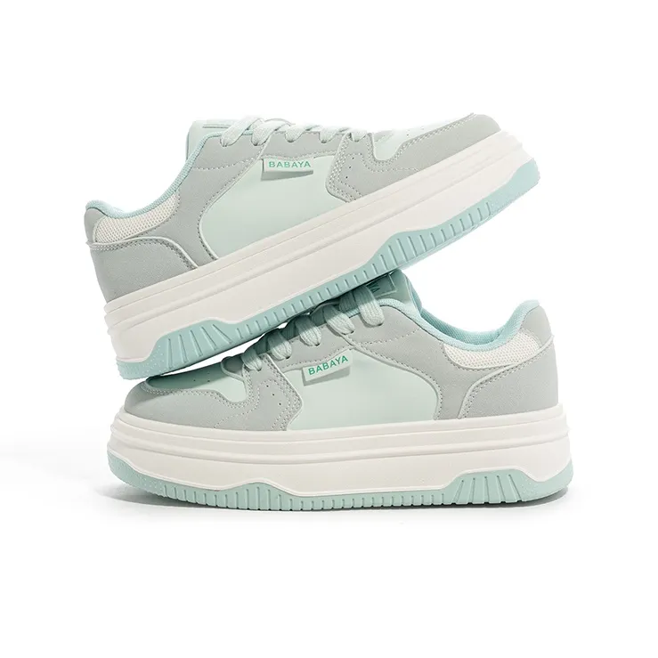 Babaya Anti Slip And Wear Resistant Lightweight Low Top Skateboard Shoes Women's Gray Green-3