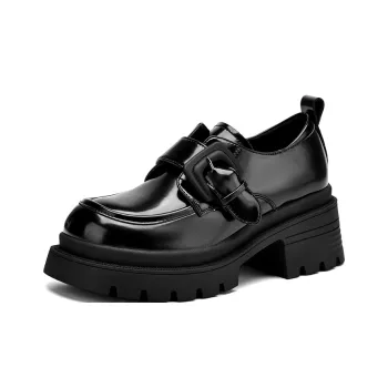 JOSINY British Preppy Style Versatile Deep Mouth Unlined Shoes Trendy Casual Loafers Heel Height 6.7cm Women's Black