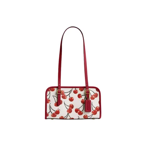 COACH Swing Zip Glove Tanning Shoulder Bag Medium Size Women's Red & White