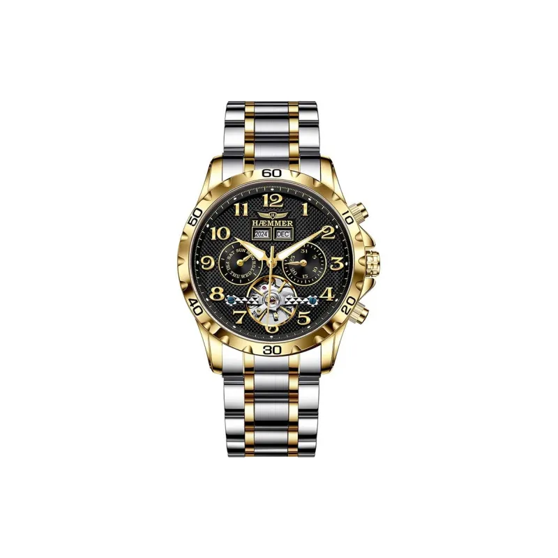 HAEMMER Automatic Mechanical Movement Stainless Steel Watchband Men's Watches Black Dial-0