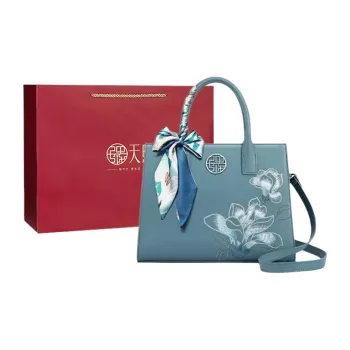 Pmsi Cow Leather Cheongsam Bag, One Shoulder Handbag For Middle Aged Women's Women's Blue Green