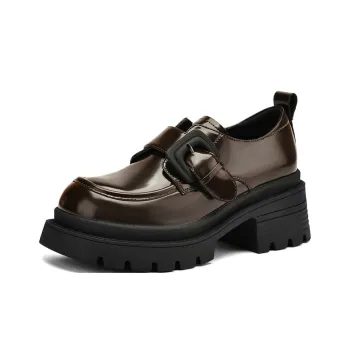 JOSINY British Style Maillard Style Versatile Deep Mouth Unlined Shoes Loafers Heel Height 6.7cm Women's Brown