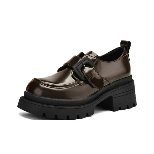 JOSINY British Style Maillard Style Versatile Deep Mouth Unlined Shoes Loafers Heel Height 6.7cm Women's Brown