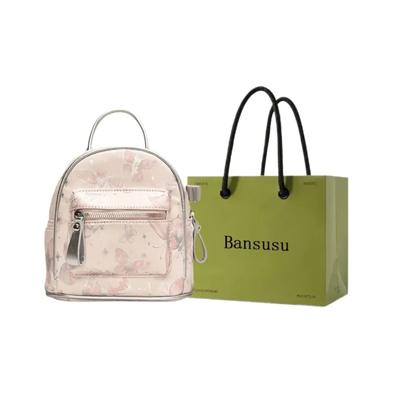 Bansusu PU Handbag Backpack Women's Pink/Silver-0