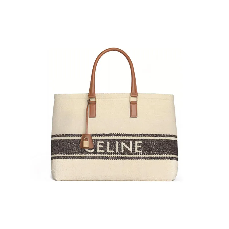 CELINE Cabas Cow Leather Handbag Shoulder Bag Tote Regular Women's Candy Color Beige-0