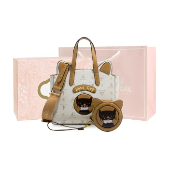 MISS GAIL Synthetic Leather Shoulder Bag Crossbody Bag Handbag Medium Size Women's Brown/White