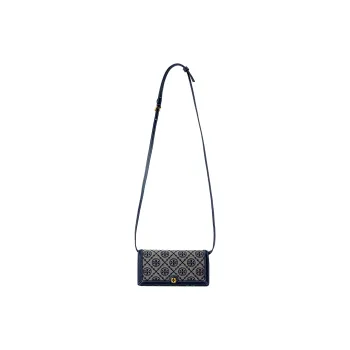 TORY BURCH T Monogram Leather With Fabric Money Clip Crossbody Bag Shoulder Bag Regular Women's Marine Blue