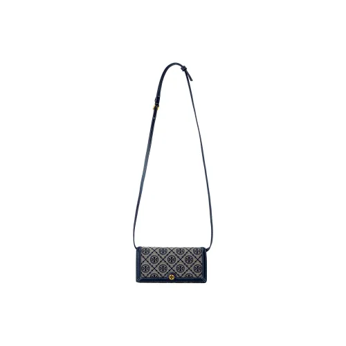 TORY BURCH T Monogram Leather With Fabric Money Clip Crossbody Bag Shoulder Bag Regular Women's Marine Blue