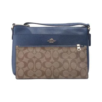 COACH East/West Leather Patchwork Combo Bag Handbag Shoulder Bag Crossbody Bag Large Size Women's Blue