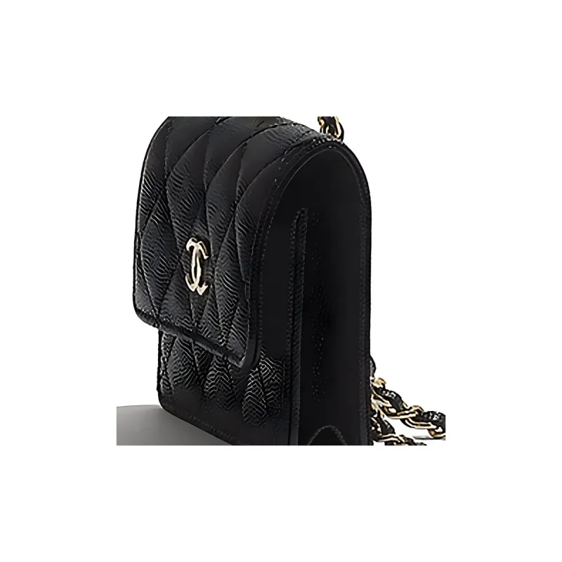 CHANEL Grain Calfskin Coin Purse Necklace Pouch Crossbody Bag Medium Size Women's Black-4