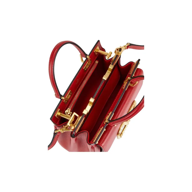 Valentino ROCKSTUD ALCOVE Grained Calfskin Handbag Small Size Women's Red-3