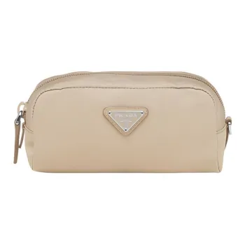 PRADA Re-Nylon Fabric Handheld Makeup Bag Toiletry Bag Regular Women's Beige
