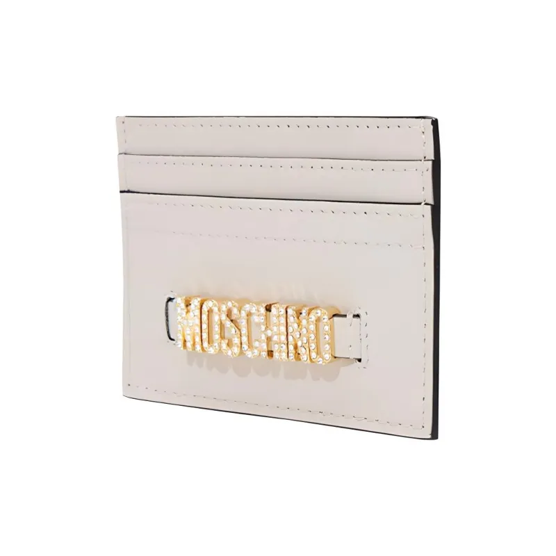 MOSCHINO Cow Leather Card Holder Women's Ivory White-1