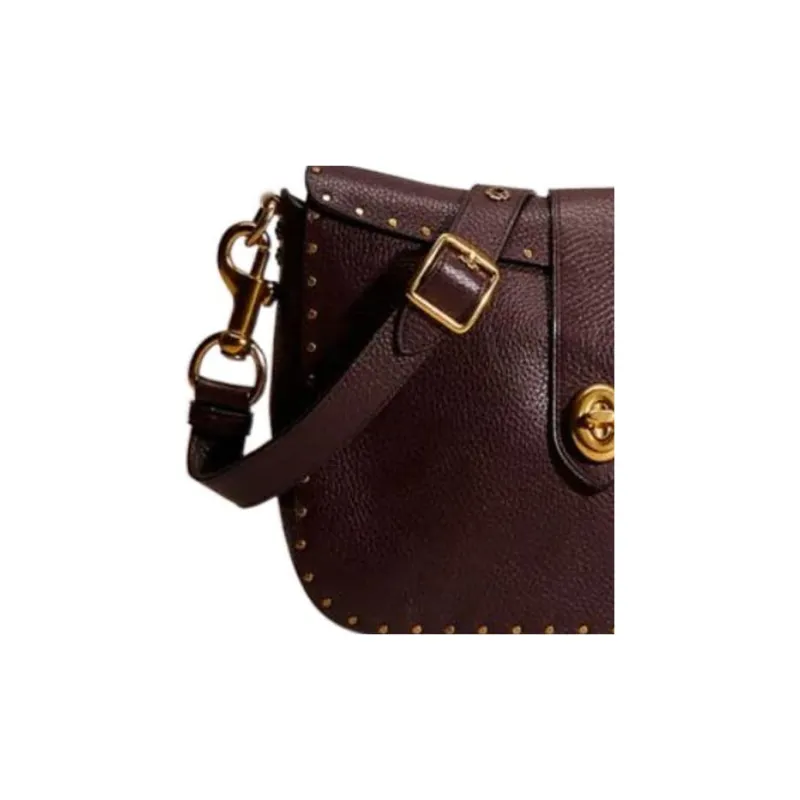 COACH Page Pebbled Leather Journalist Bag, Crossbody Bag, Shoulder Bag Women's Dark Purple Red-1