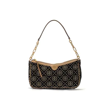TORY BURCH T Monogram Fabric Shoulder Bag Women's Black/Butter