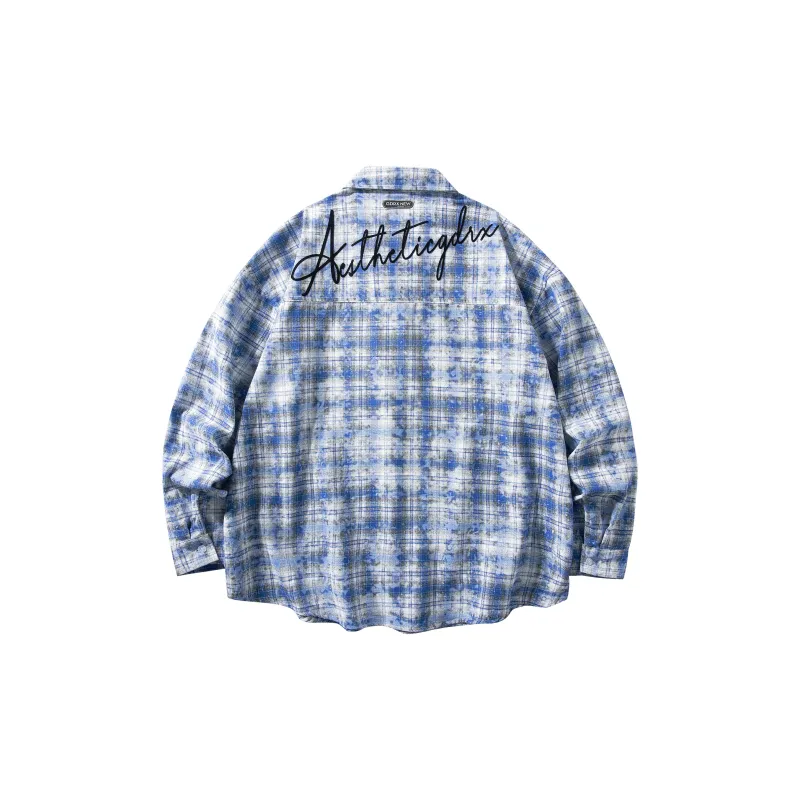 GDRX Shirt Unisex Blue White Plaid Tie-Dye-1