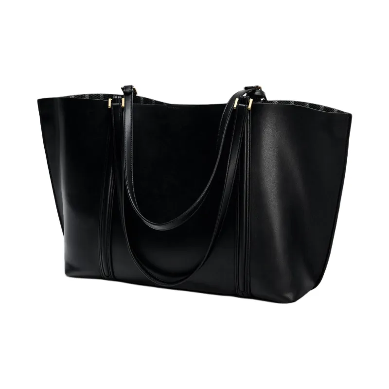 ZARA Polyurethane Tote Bag Shopping Bag Handbag Shoulder Bag Women's Black-3