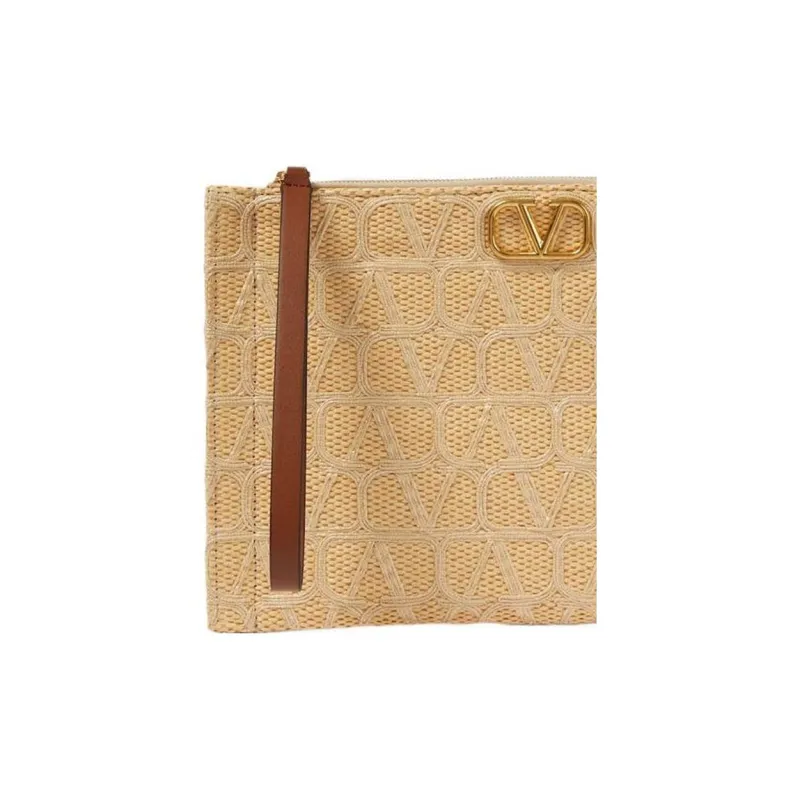 Valentino Vlogo Cotton Viscose Small Square Bag Clutch Women's Khaki-2