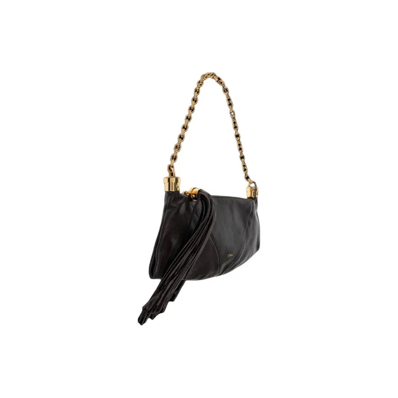 Chloe Grained Buffalo Leather Shoulder Bag Small Size Women's Dark Brown-1