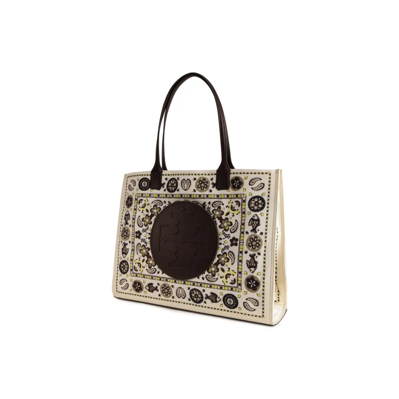 TORY BURCH Ella Fabric+Artificial Leather Tote Bag, Shopping Bag, Handbag, Shoulder Bag Tubas Women's Multicolor-1