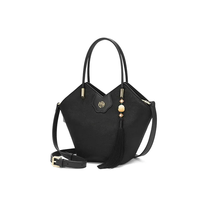Ancient Yi Xi Mulberry Silk Cheongsam Fragrant Cloud Silk Bucket Bag Handbag Medium Size Women's Black-1