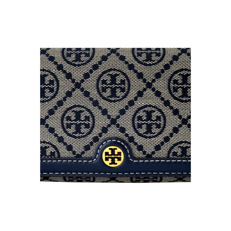 TORY BURCH T Monogram Leather With Fabric Money Clip Crossbody Bag Shoulder Bag Regular Women's Marine Blue-4