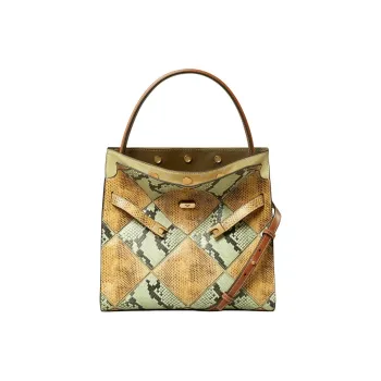 TORY BURCH Lee Radziwill Snakeskin Print Embossed Leather Handbag Women's Yellow