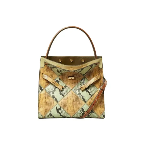 TORY BURCH Lee Radziwill Snakeskin Print Embossed Leather Handbag Women's Yellow