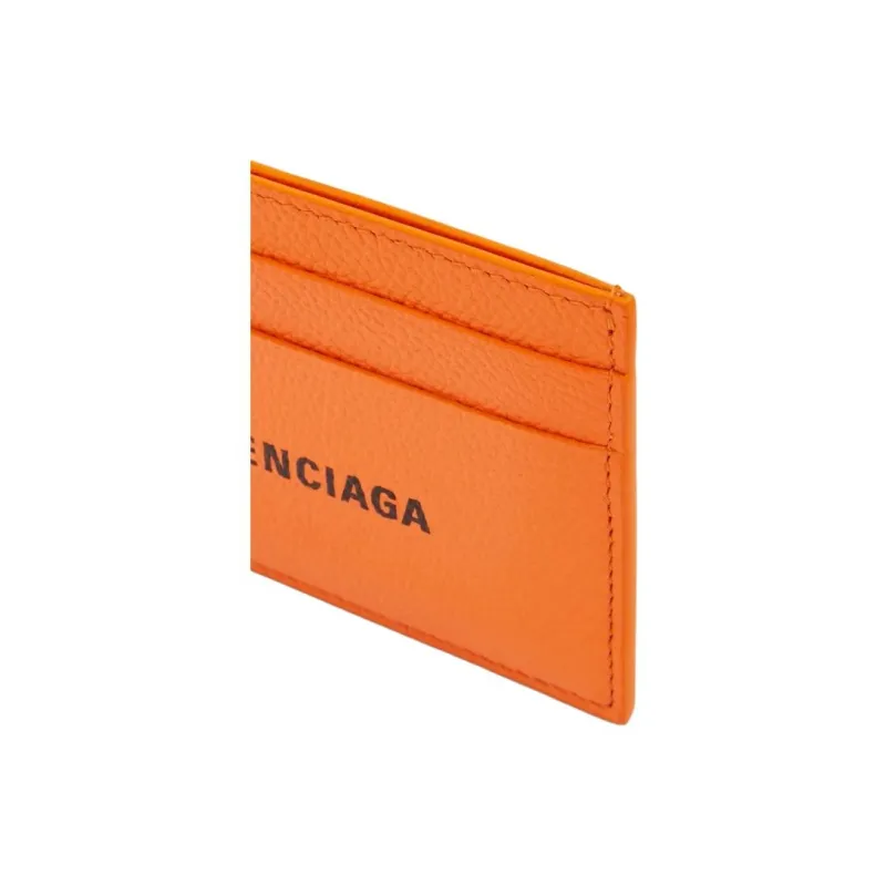 Balenciaga Logo 4 Card Slots 1 Bill Compartment Card Holder Pop Orange/Black-4