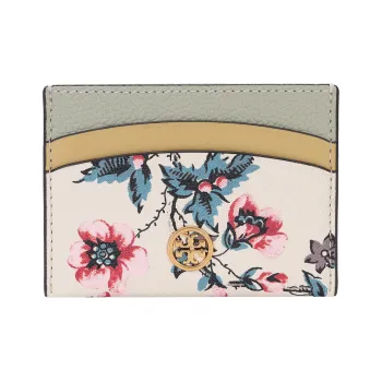 TORY BURCH Robinson Textured Leather Card Holder Regular Women's Green Yellow White