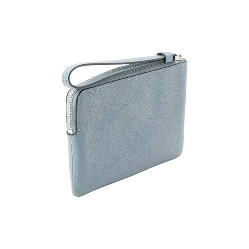 COACH Corner Zip Cross-Stitch Leather Coin Purse Wrist Bag Clutch Small Size Women's Ice Blue-2