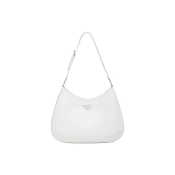 PRADA Cleo Shiny Leather Shoulder Bag Women's White