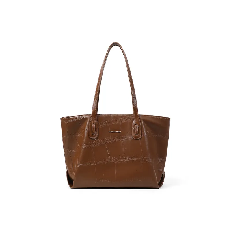 PT'SON Cow Leather Patchwork Synthetic Leather Tote Bag Shopping Bag Shoulder Bags Regular Women's Brown-3