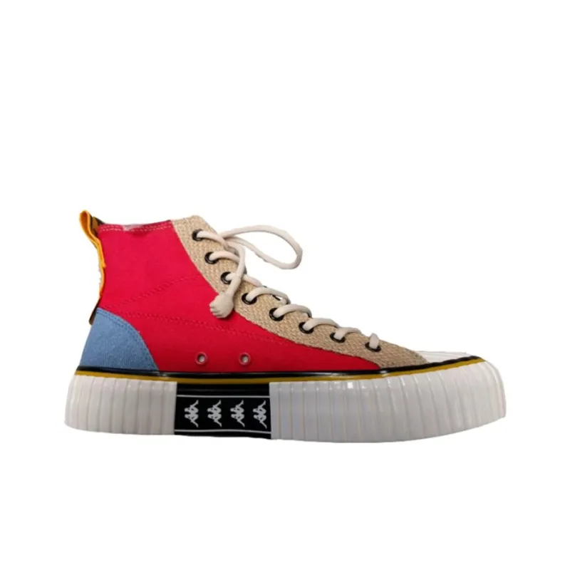 Kappa One Piece Anti Slip And Wear Resistant Lightweight High Top Canvas Shoes Unisex Red Blue Brown-1