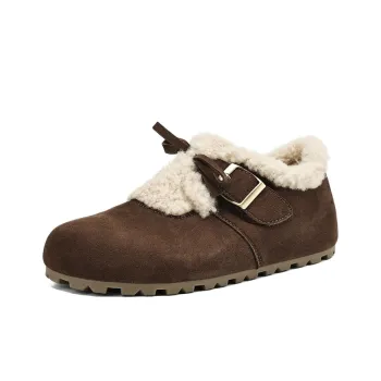 JOSINY Northeast Snow Shearling Fleece Lined Warm Slip on Cotton Shoes Casual Shoes Women's Coffee